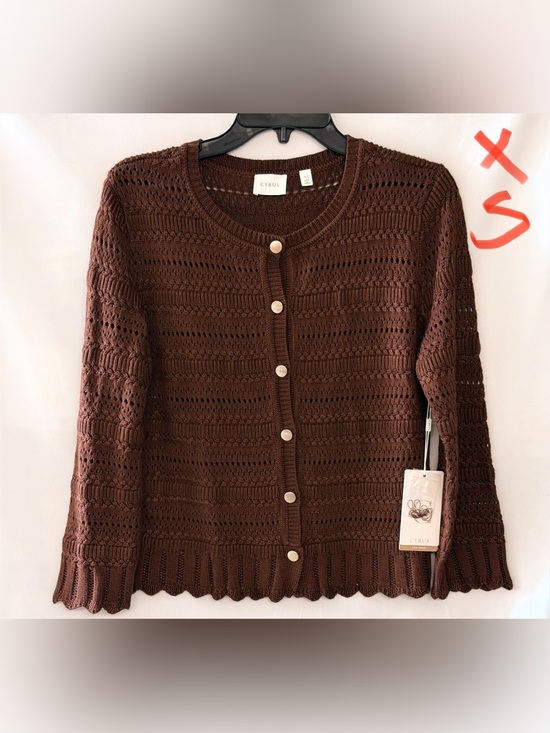 Cyrus Sweaters - Cyrus Women's Brown Openwork Button-Front Cardigan